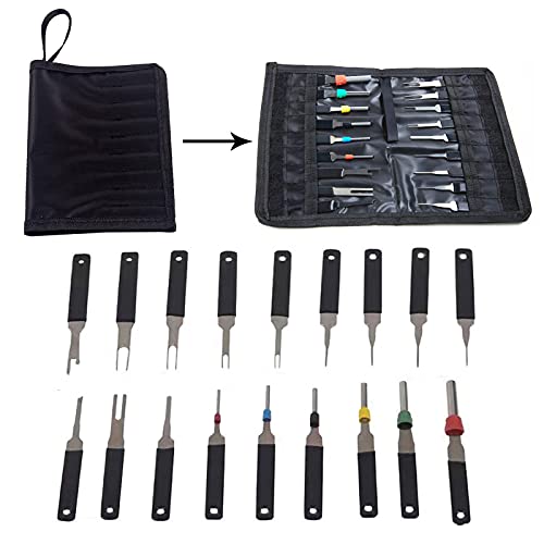 18 Pcs KFZ Kabel Stecker Ausbau Werkzeug, Terminal Removal Tool Kit, Terminal Steckverbindung Demontage Pin Extractor Tool Entriegelungswerkzeug für Flach- und Rundsteckkontakte von DriSubt