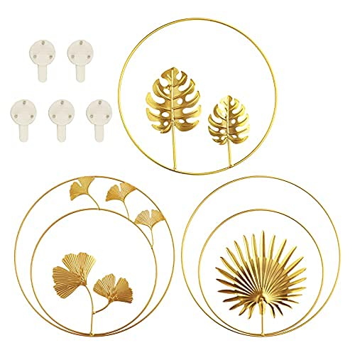 3 Stück Wandskulpturen Gold Wandbilder 3D Wanddeko Deko Gold Wohnzimmer Runde Ornament Wandbehang Metall Wanddekoration für Schlafzimmer Gang Büro Dekorieren (Mit 5 nahtlosen Nägeln) von DriSubt