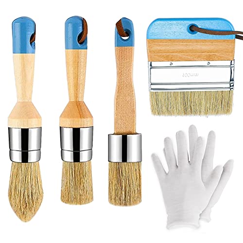 4 Stück Kreidefarbe Wachs Pinsel Set, Borstenschablonen Pinsel für Holz Möbel Home Decor DIY Malerei Wachsen Pinsel, Malerpinsel Wachspinsel Set (Blau) von DriSubt