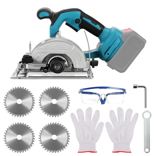 Bürstenlose Mini-Kreissäge, Handkreissäge für Makita 18 V Akku mit 4 Sägeblättern (125mm), Kupfermotor kann diagonal schneiden 0-8000RM/min Multifunktionssäge für Holzbearbeitung von DriSubt