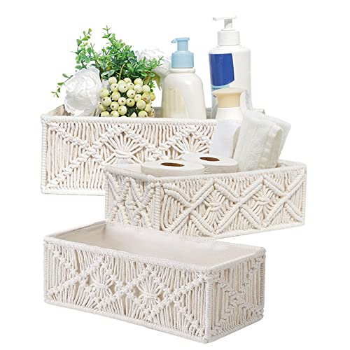 DriSubt 3-teilige Aufbewahrungskörbe für Regale, gewebte Körbe, Boho Badezimmer Dekoration, Körbe für Geschenke, Toiletten Aufbewahrungsboxen, weißer Korb (2 Small+ 1Big Basket) von DriSubt