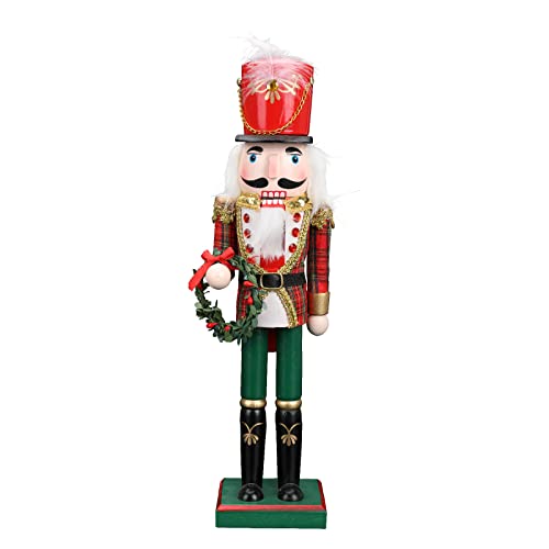 DriSubt 38 cm Weihnachtsholz-Nussknacker-Soldat, roter Mantelkönig, Adventskalender, roter Weihnachtsmann, hochwertiges Kiefernholzmaterial, Klassische traditionelle Weihnachtsdekoration (B) von DriSubt