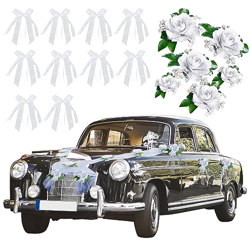 DriSubt Hochzeit Auto Dekoration mit starken Saugnäpfen, künstliche Blume und Schmetterling Band Hochzeitsdekoration von DriSubt