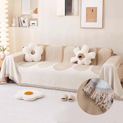 DriSubt Sofabezüge für Schnittsofa-Set, Boho-Couchbezug für Hunde, Khaki, Überwurf mit Quaste, universelle weiche Sofa-Schonbezüge, rutschfest, Chenille, doppelseitig, Sofaschutztuch, 180,3 x 180,3 cm von DriSubt