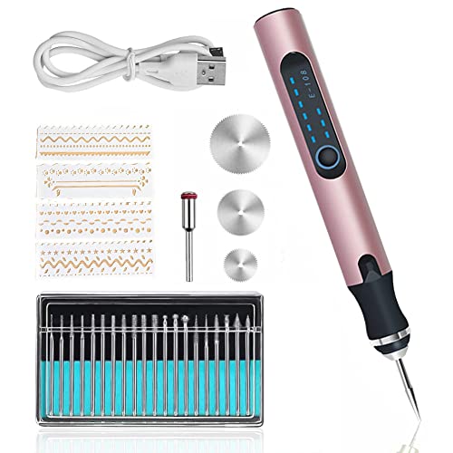 Elektrischer Gravierstift Gravierwerkzeugsatz Micro Gravierer Ätzstift DIY Drehwerkzeug für Schnitzen, Glas, Holz, Metall, Stein, Kunststoff, Keramik, Schmuck (Rot) von DriSubt