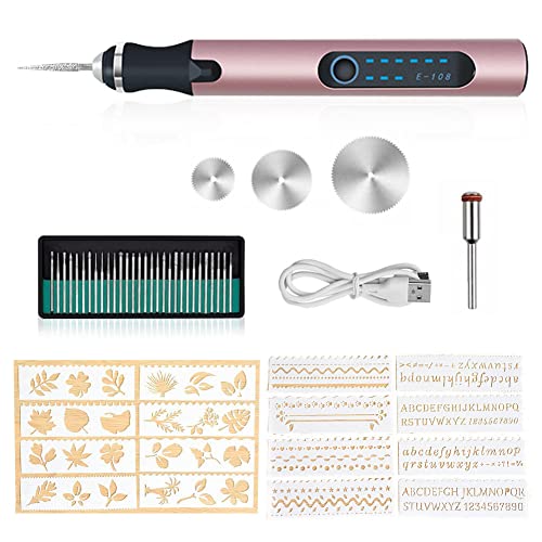 Gravierwerkzeugsatz, USB Mini Gravierstift Mit Gravurzubehör, Kabelloses Graviergerät Für Metall Glas Holz Stein Schmuck Nägel Keramik (Rosa) von DriSubt