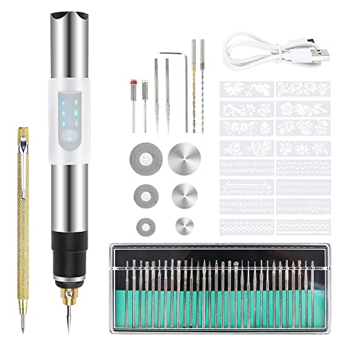 Gravierwerkzeugsatz, USB Mini Gravierstift Mit Gravurzubehör, Kabelloses Graviergerät Für Metall Glas Holz Stein Schmuck Nägel Keramik von DriSubt