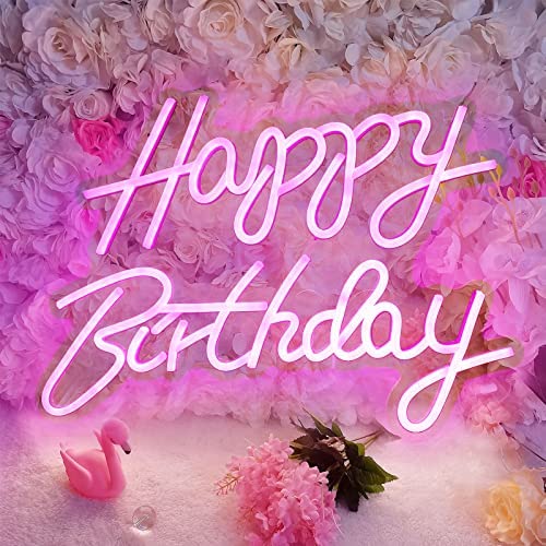 DriSubt Happy Birthday Leuchtreklame, 16,53 x 11,81inch Happy Birthday Buchstaben LED Neonschilder, USB-Betrieben Neon Wandleuchte, Geburtstagsfeier Dekoration (Pink) von DriSubt