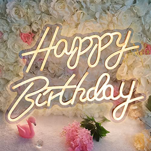 DriSubt Happy Birthday Leuchtreklame, 16,53 x 11,81inch Happy Birthday Buchstaben LED Neonschilder, USB-Betrieben Neon Wandleuchte, Geburtstagsfeier Dekoration (Warm White) von DriSubt