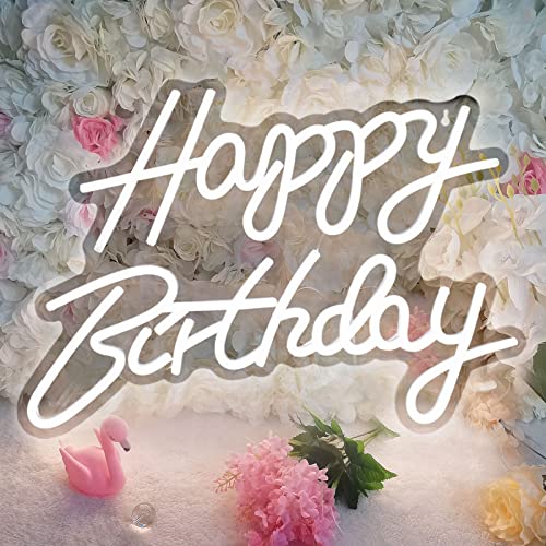 DriSubt Happy Birthday Leuchtreklame, 16,53 x 11,81inch Happy Birthday Buchstaben LED Neonschilder, USB-Betrieben Neon Wandleuchte, Geburtstagsfeier Dekoration (White) von DriSubt