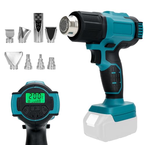 Heißluftpistole kompatibel mit Makita 18V Batterien (Not Included), Einstellbare Temperatur Windgeschwindigkeit, Max 550°C, LCD Display, zum Schweißen, Trocknen, Heimwerken, Farbe, Abisolieren von DriSubt