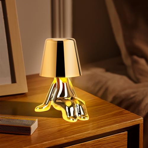 Nachttischlampe mit Touch Steuerung, Thinker Statue Man Dekorative LED Schreibtischlampe, USB Aufladung 3 Helligkeitsstufen Dimmbare Tischlampe für Schlafzimmer Büro Wohnzimmer Dekoratio (Gold C) von DriSubt
