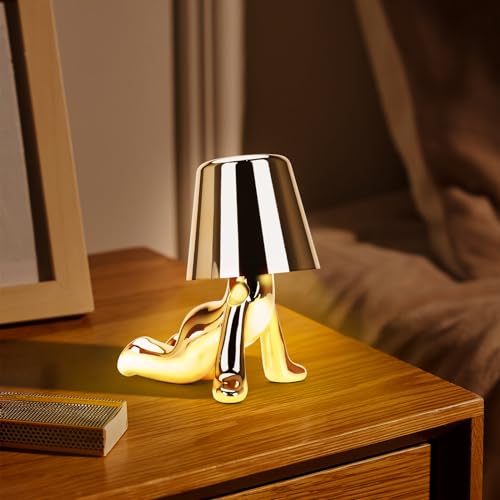 Nachttischlampe mit Touch Steuerung, Thinker Statue Man Dekorative LED Schreibtischlampe, USB Aufladung 3 Helligkeitsstufen Dimmbare Tischlampe für Schlafzimmer Büro Wohnzimmer Dekoratio (Gold E) von DriSubt