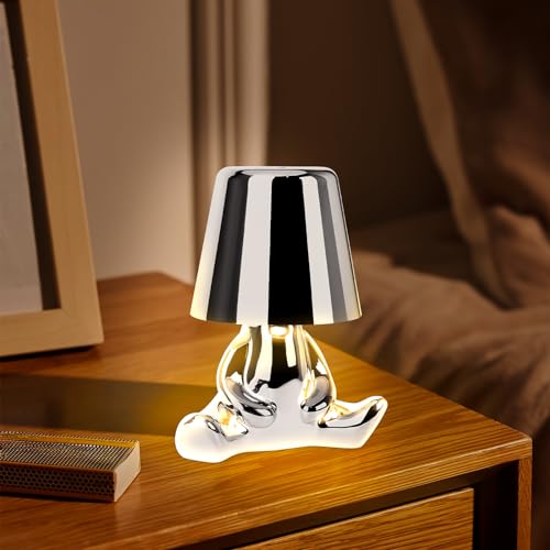 Nachttischlampe mit Touch Steuerung, Thinker Statue Man Dekorative LED Schreibtischlampe, USB Aufladung 3 Helligkeitsstufen Dimmbare Tischlampe für Schlafzimmer Büro Wohnzimmer Dekoratio (Silber B) von DriSubt