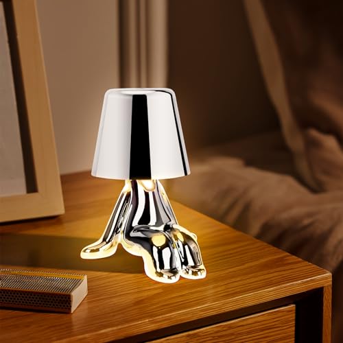 Nachttischlampe mit Touch Steuerung, Thinker Statue Man Dekorative LED Schreibtischlampe, USB Aufladung 3 Helligkeitsstufen Dimmbare Tischlampe für Schlafzimmer Büro Wohnzimmer Dekoratio (Silber C) von DriSubt