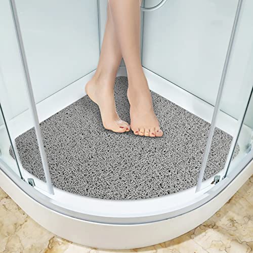 Dricar Eck-Badematte, Luffa-Duschmatte, Anti-Schimmel, rutschfeste Duschmatten für Innendusche, schnell trocknende Eck-Duschmatte mit Ablauf für Badezimmer, Badewanne, Boden (Grau, 53 × 53 cm) von Dricar