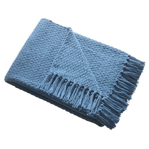 Drift Home - Blaugrüner Überwurf mit Quaste (200 x 200 cm) – nachhaltige recycelte Baumwolle – gewebte Decke in Blaugrün – Korbgeflecht – strukturierte Sofaüberwurfdecke Blau Blaugrün – Blaugrün – von Drift Home