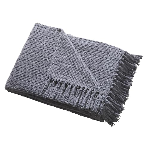 Drift Home - Überwurf mit Quaste (200 x 200 cm) – Nachhaltige recycelte Baumwolle – gewebte Decke in Anthrazit – gewebte/strukturierte Sofaüberwurfdecke Anthrazit – Graue Decke/Bettüberwurf, extra von Drift Home