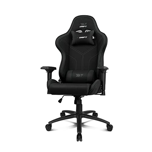 DRIFT GAMING Chair DR110 -DR110BK - Gaming Chair, hochdichter Stoff, 4D-Armlehnen, geräuscharme Rollen, Kolbenklasse 4, neigbar, Nacken-/Lendenwirbelkissen, Farbe schwarz von DRIFT GAMING