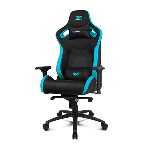 DRIFT GAMING Chair DR600 -DR600BL - Gaming Chair, Kunstleder, 4D-Armlehnen, Klasse 4 Kolben, Frosch-Mechanismus, neigbar, drehbar, arretierbar, Lenden-/Halswirbelkissen, Farbe schwarz/blau von DRIFT GAMING