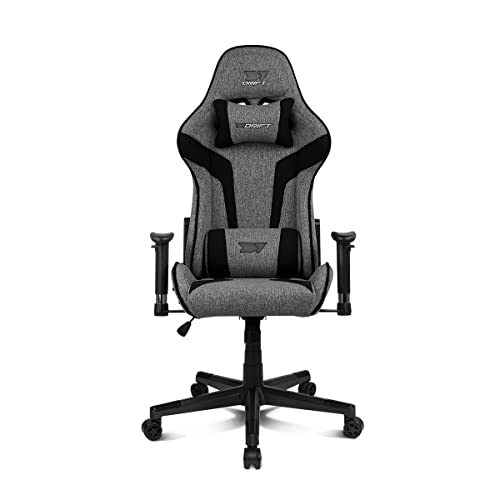 Drift Gaming DR90 -DR90DGB - Professional Gaming Chair, atmungsaktiver Stoff, gepolsterte 2D-Armlehnen, verstärktes Nylon-Fußkreuz, Klasse 4 Kolben, Neigung, Lenden-/Halswirbelkissen, grau/schwarz von DRIFT GAMING