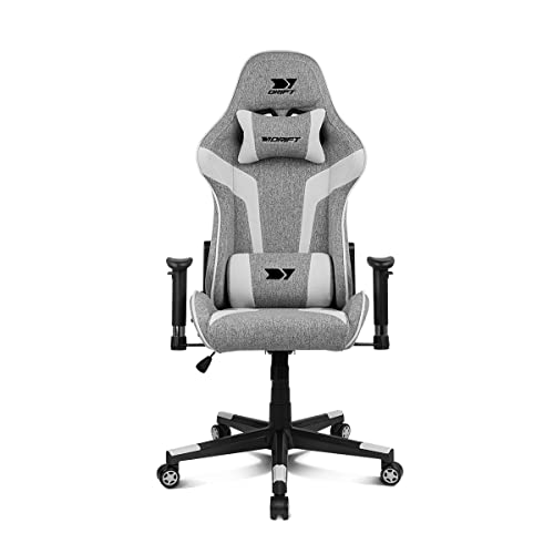 Drift Gaming Chair DR90 -DR90GW - Professional Gaming Chair, atmungsaktiver Stoff, gepolsterte 2D-Armlehnen, verstärktes Nylon-Fußkreuz, Klasse 4 Kolben, Neigung, Lenden-/Halswirbelkissen, grau/weiß von DRIFT GAMING
