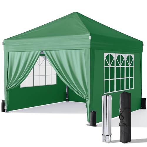Driftalia Pavillon mit Seiten 3 m x 3 m, wasserdichter Pop-Up-Pavillon mit 4 Sandsäcken und Tragetasche für Partys, Camping, kommerzielle Veranstaltungen - Dunkelgrün von Driftalia
