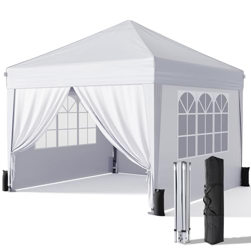 Driftalia Pavillon mit Seiten 3 m x 3 m, wasserdichter Pop-Up-Pavillon mit 4 Sandsäcken und Tragetasche für Partys, Camping, kommerzielle Veranstaltungen - Weiß von Driftalia