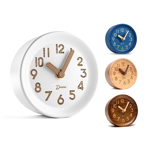 Driini Analoge Tischuhr aus Holz, 10,9 cm, dekoratives Kiefernholz, kein Ticken, leicht zu lesen, geräuschlos, schleichende Kaminuhr, leise Tischuhren mit Holzkörper, Zeigern und Batterieabdeckung von Driini