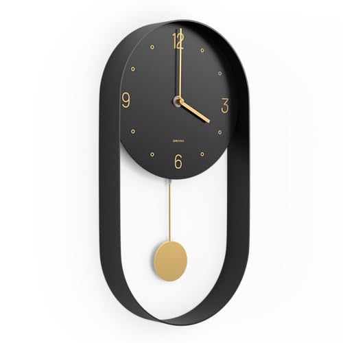 Driini Moderne Pendel-Wanduhr – dekorativer und einzigartiger Metallrahmen mit 20,3 cm Ziffernblatt – zeitgemäßes, minimalistisches Design mit geräuschlosem Batteriebetrieb – inklusive schwarzem und von Driini