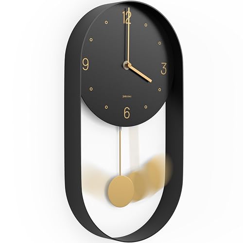 Driini Moderne Pendel-Wanduhr – dekorativer und einzigartiger Metallrahmen mit 20,3 cm Ziffernblatt – zeitgemäßes, minimalistisches Design mit geräuschlosem Batteriebetrieb – inklusive schwarzem und von Driini