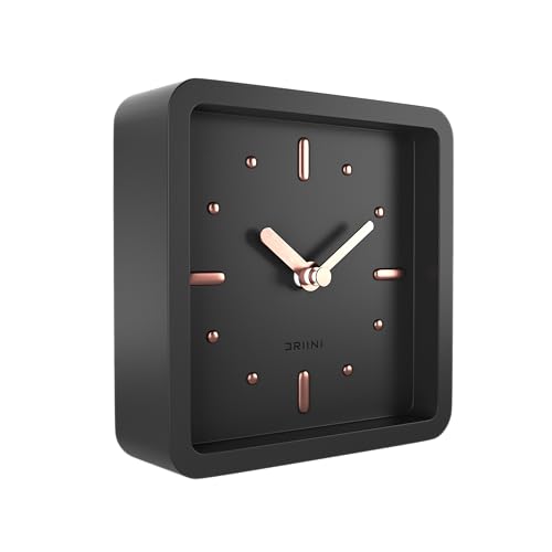 Driini Moderne Schreibtisch- und Regal-Uhr aus der Mitte des Jahrhunderts (Schwarz/Roségold) – batteriebetrieben mit lautlosem, analogen Uhrwerk – kleine Tischuhren für Büro – perfekt für Kaminsims, von Driini