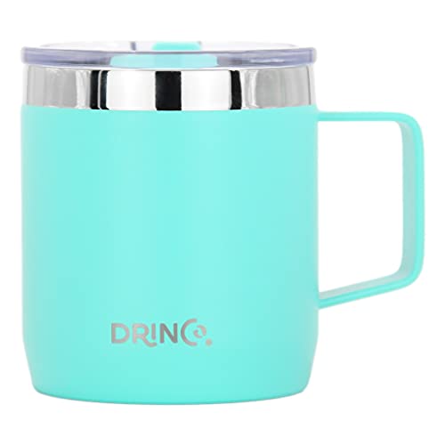 DRINCO 400 ml Kaffeetasse, vakuumisoliert, Camping-Tasse mit Deckel, doppelwandiger Edelstahl-Reisebecher, isolierte Becher, Kaffeetassen, Teetasse (Blaugrün, einzeln) von Drinco