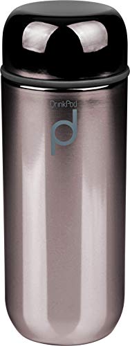 DrinkPod Doppelwandige Metallische Isolierflasche aus Edelstahl – 200ML, 6 Stunden Heiß/Kühl Auslaufsicher BPA-Frei, Metallisch Schwarz, Reisetasse, Trinkflasche, unterwegs Trinken von DRINKPOD