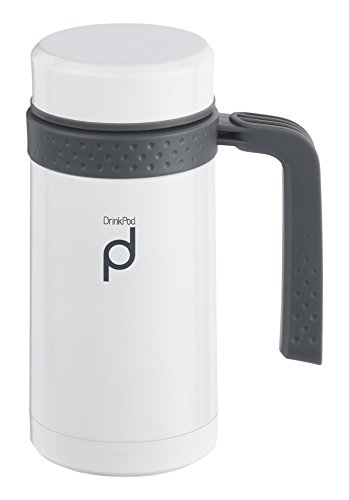 DrinkPod Pioneer Thermo-Isolierbecher mit Griff Hochwertiger Edelstahl 450 ml, Doppelwand-Vakuumkonstruktion 6 Heiß 24 Stunden Kühl Auslaufsicher BPA-Frei-Weiß, 18/10, 0,45 L von DRINKPOD