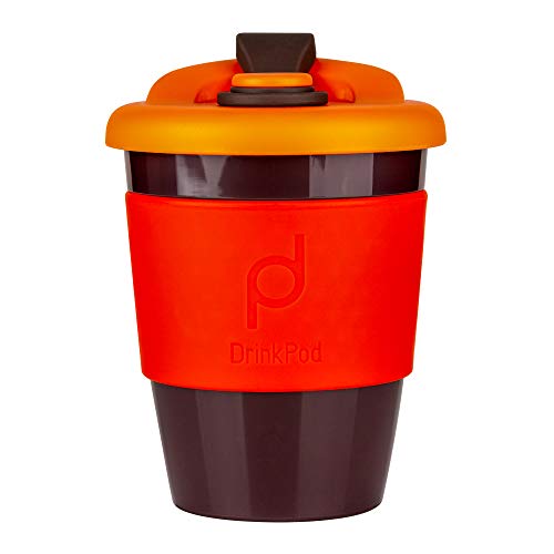 DrinkPod wiederverwendbarer BPA-frei 340 ml 12 oz Kaffeebecher / Reisetasse aus Kunststoff – VOLCANO, ROT von Pioneer