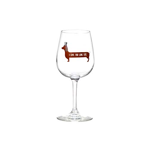 Drinking Divas - I love you long time - 378 ml Stielglas Dackel Hund Weinglas - Geburtstag und Weihnachten Weiner Hund Geschenke | Lustige Weingläser mit Sprüchen für Hundeliebhaber … von Drinking Divas