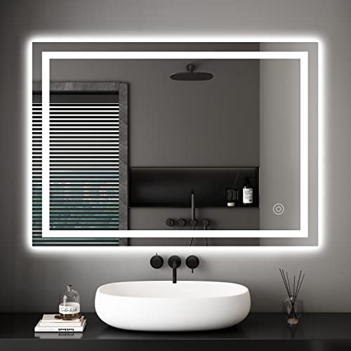Dripex Badezimmerspiegel Wandspiegel LED Badspiegel mit Beleuchtung mit Touch-Schalter Beschlagfrei Kaltweiß 6400K Energiesparend Lichtspiegel 50x70 cm von Dripex