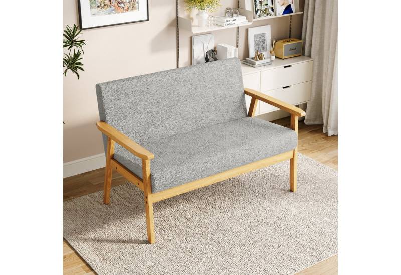 YOLEO 2-Sitzer Stoffsofa Couch mit Holz Armlehnen Loungesofa, 107x60x77cm von YOLEO