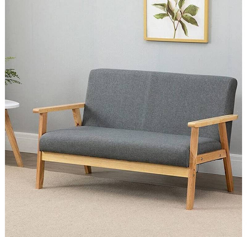 YOLEO 2-Sitzer Stoffsofa Couch mit Holz Armlehnen Loungesofa, 113x67x75cm von YOLEO