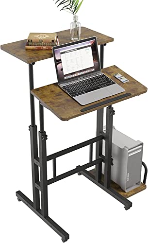 Dripex 60x60cm Stehpult Höhenverstellbar Schreibtisch, Mobiler Computertisch mit 4 Rollen, Steh-Sitz Tisch Laptoptisch neigbar Tischplatte, für Zuhause Büro, Vintage Braun+ Schwarz von Dripex