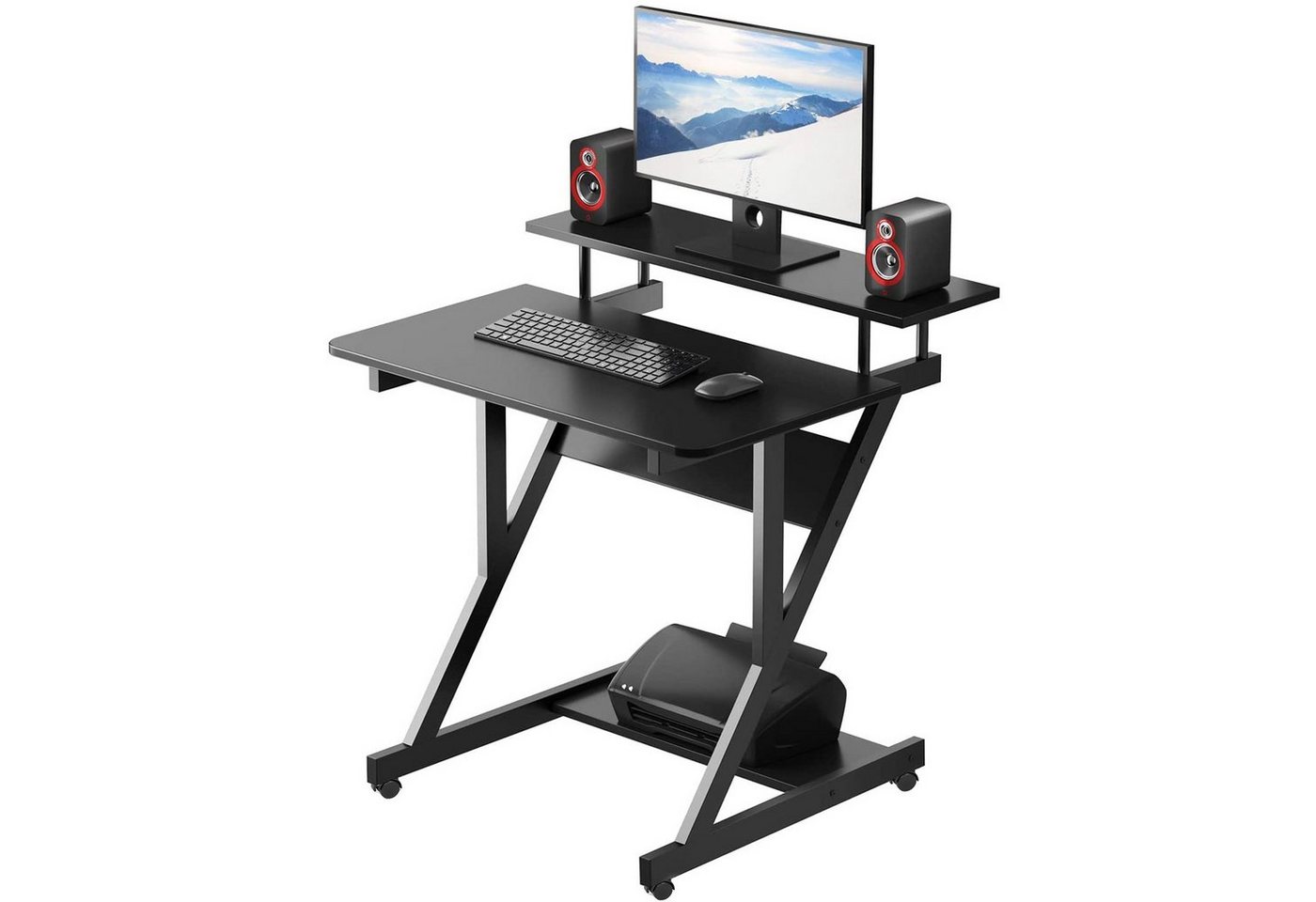 Dripex Arbeitstisch Computertisch mit Rollen Z-förmiger Schreibtisch von Dripex