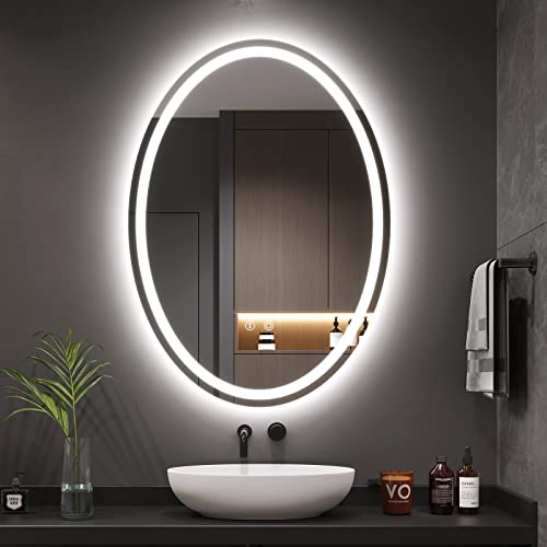 Dripex Badezimmerspiegel mit Beleuchtung Led Badspiegel mit Touch-Schalter, Dimmbar, 3 Lichtfarbe Einstellbare, Beschlagfrei Oval 50 x 70 cm von Dripex