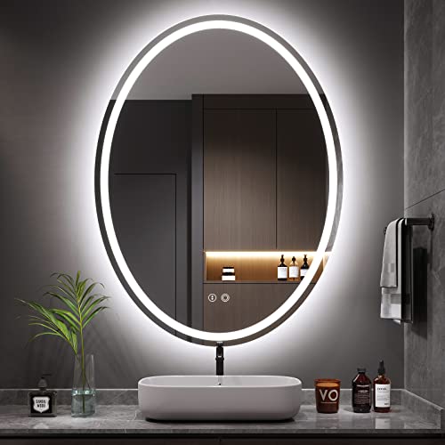 Dripex Badezimmerspiegel mit Beleuchtung Oval Led Badspiegel mit Touch-Schalter, Dimmbar, 3 Lichtfarbe Einstellbare, Beschlagfrei 60 x 80 cm von Dripex