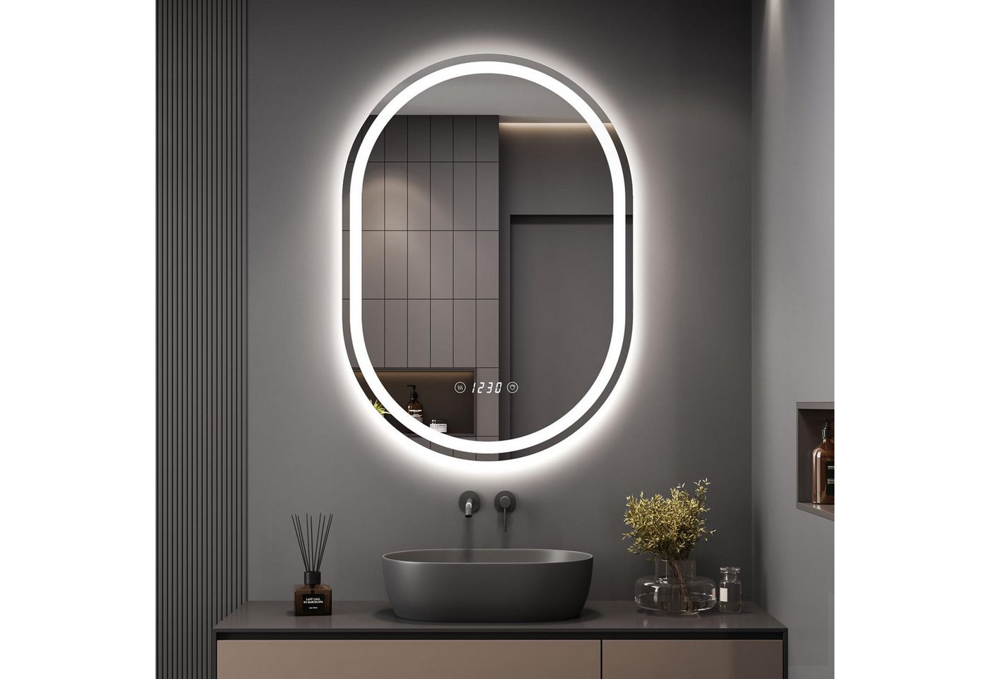 Dripex Badspiegel LED Oval Badezimmerspiegel mit Bluetooth-Lautsprecher / mit Uhr, Dimmbar, 3 Lichtfarbe Einstellbar, Beschlagfrei Dripex Badspiegel LED Oval Badezimmerspiegel mit Bluetooth-Lautsprecher / mit Uhr, Dimmbar, 3 Lichtfarbe Einstellbar, Beschlagfrei von Dripex