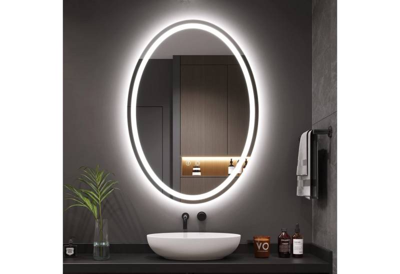 Dripex Badspiegel LED Oval Spiegel, Beschlagfrei Badezimmerspiegel, Wandspiegel mit Beleuchtung, 3 Lichtfarbe, Dimmbar von Dripex
