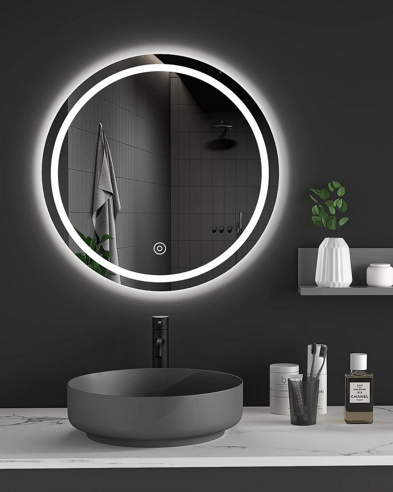 Dripex Badspiegel LED rund Badezimmerspiegel Beschlagfrei, mit Touch-Schalter von Dripex