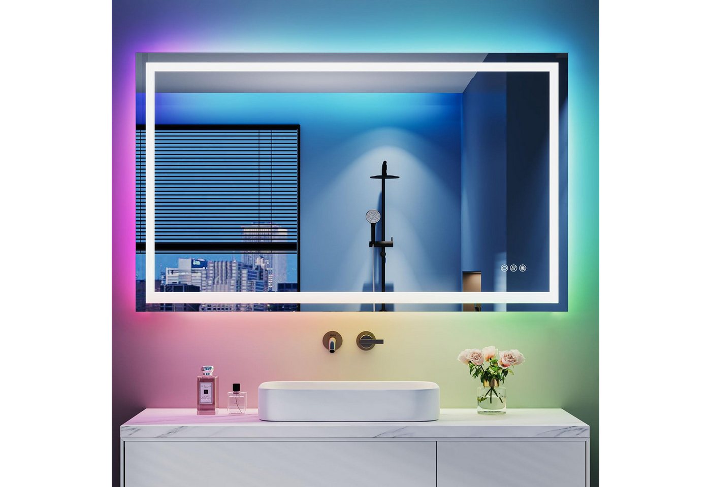 Dripex Badspiegel Led Badezimmerspiegel mit RGB, Farbwechsel, Touch-Schalter, Dimmbar, Beschlagfrei von Dripex