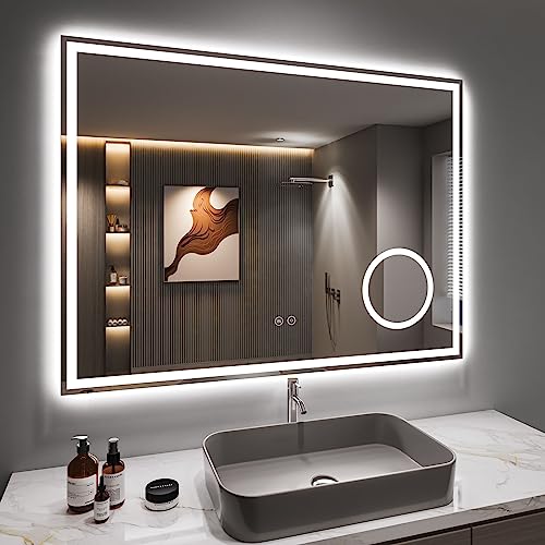 Dripex Badspiegel mit Beleuchtung Led Spiegel mit 3-Fach Schminkspiegel und Steckdose, Dimmbar, 3 Lichtfarbe Einstellbare Badezimmerspiegel mit Beleuchtung, Beschlagfrei 60 x 80 cm von Dripex