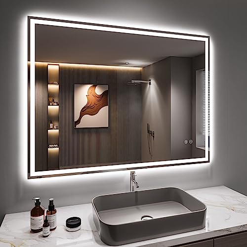 Dripex Badspiegel mit Beleuchtung Led Spiegel mit Bluetooth-Lautsprecher und Steckdose, Dimmbar, 3 Lichtfarbe Einstellbare Badezimmerspiegel mit Beleuchtung, Beschlagfrei 50 x 70 cm von Dripex